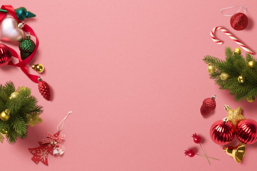 a red and white christmas ornaments