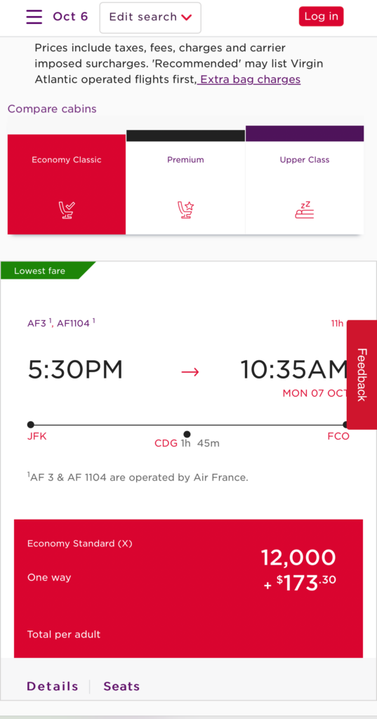 a screenshot of a flight schedule