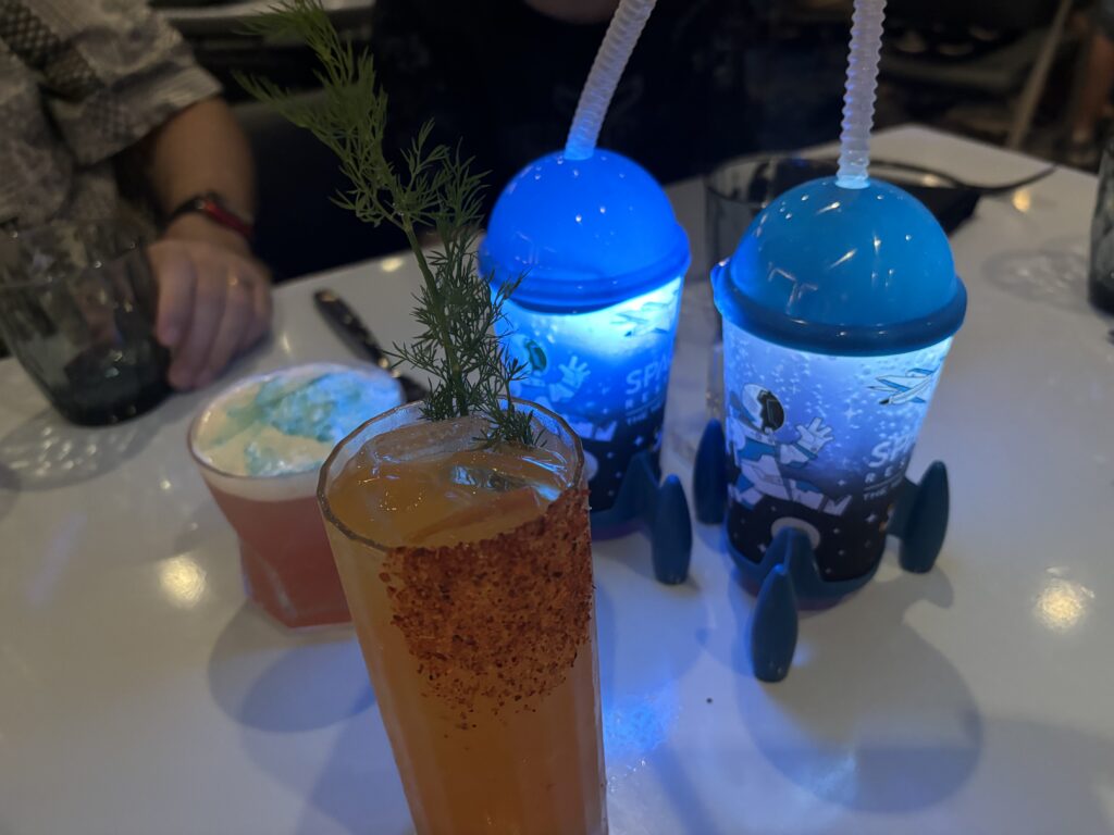 a group of drinks on a table