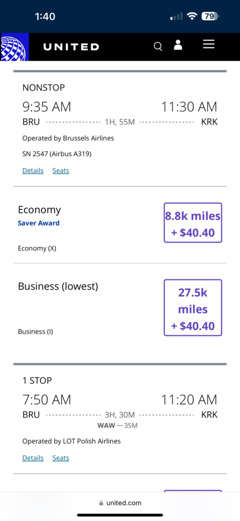 a screenshot of a flight schedule