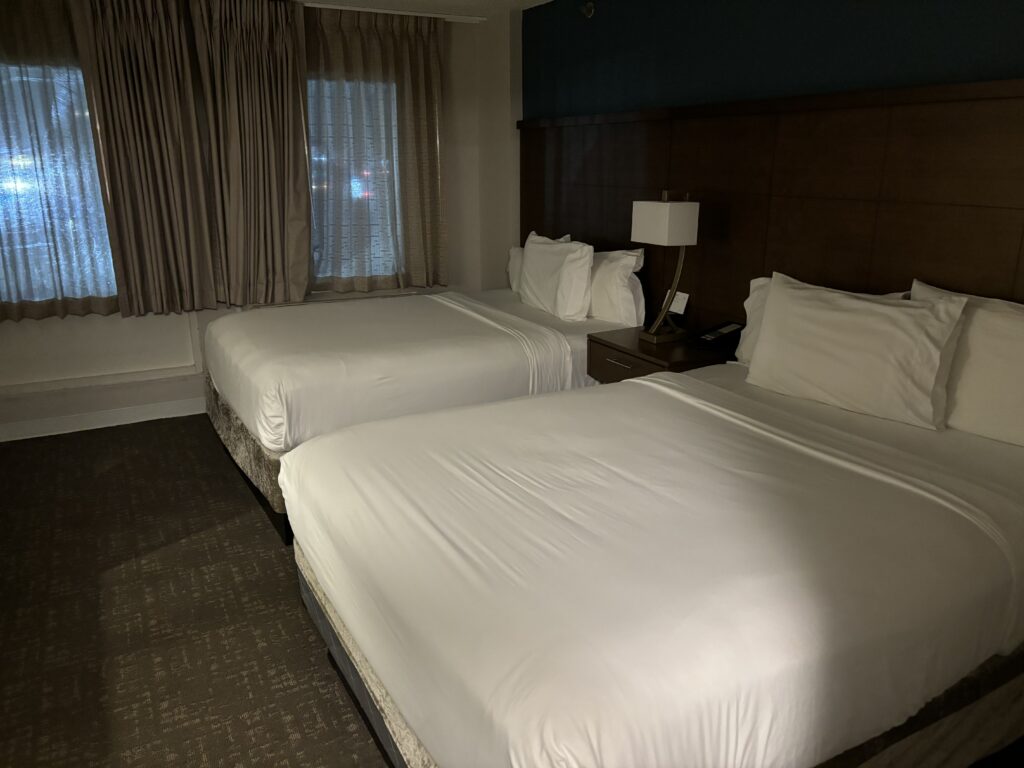 two beds in a hotel room