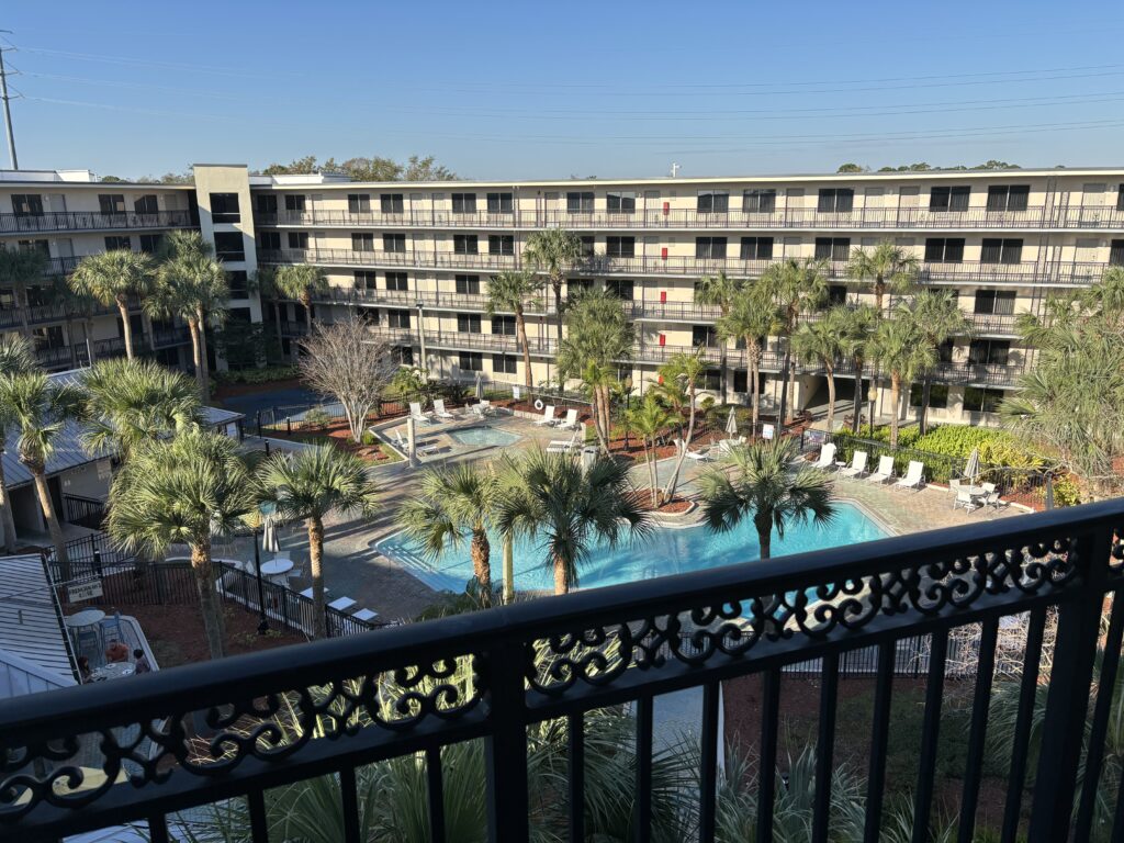 a pool in a hotel