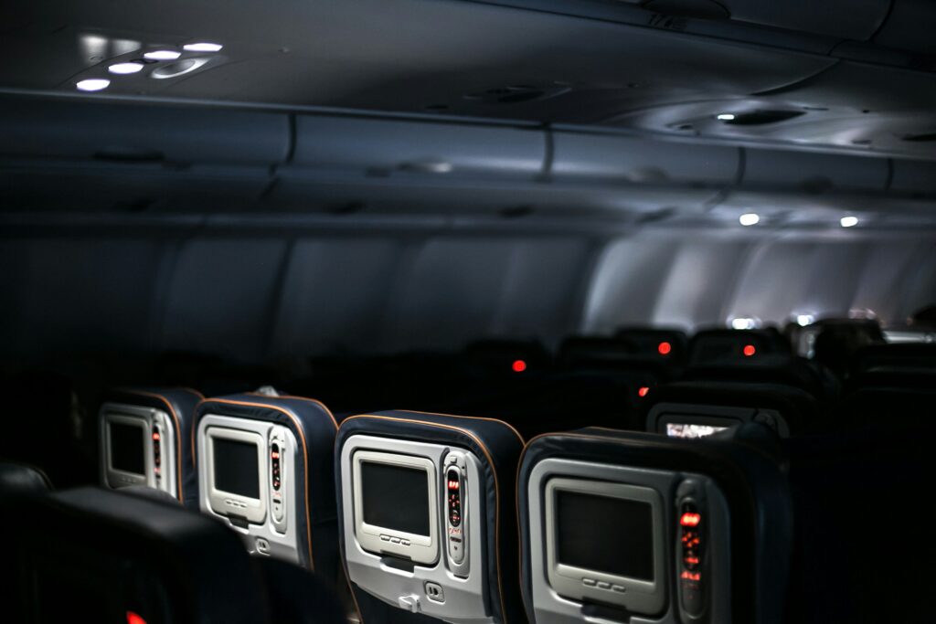 rows of seats in an airplane
