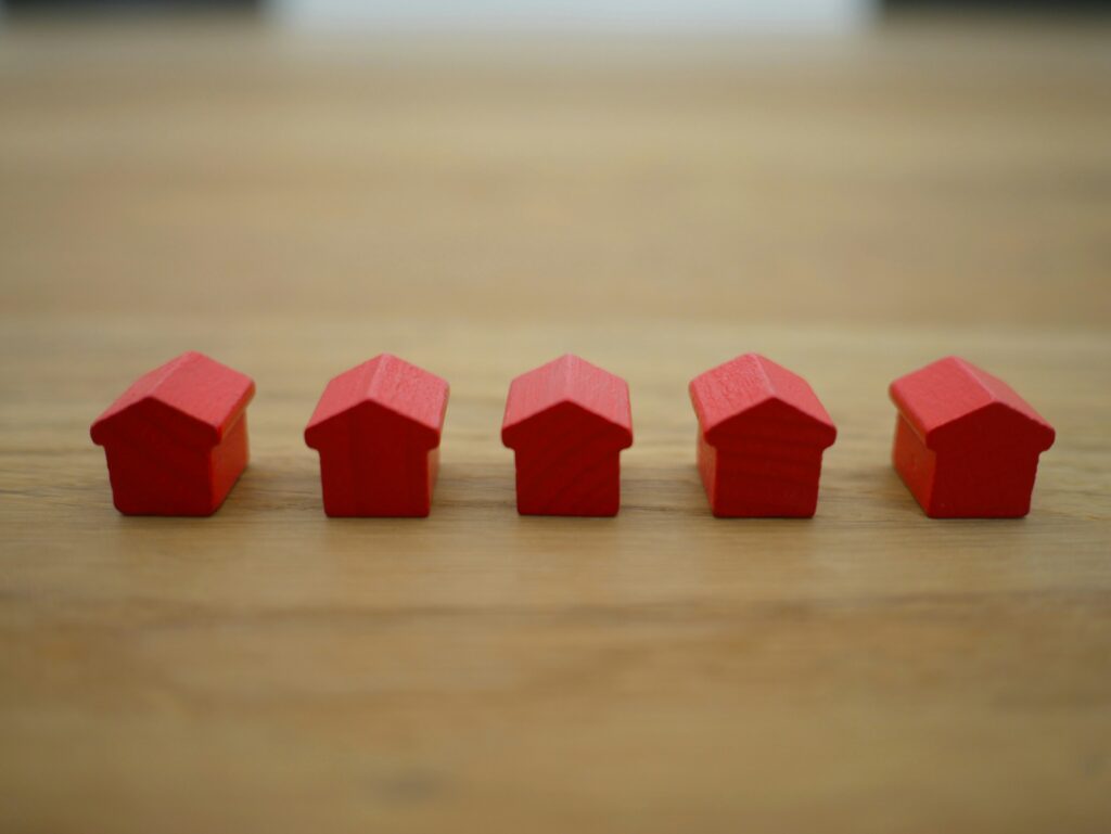a row of red houses