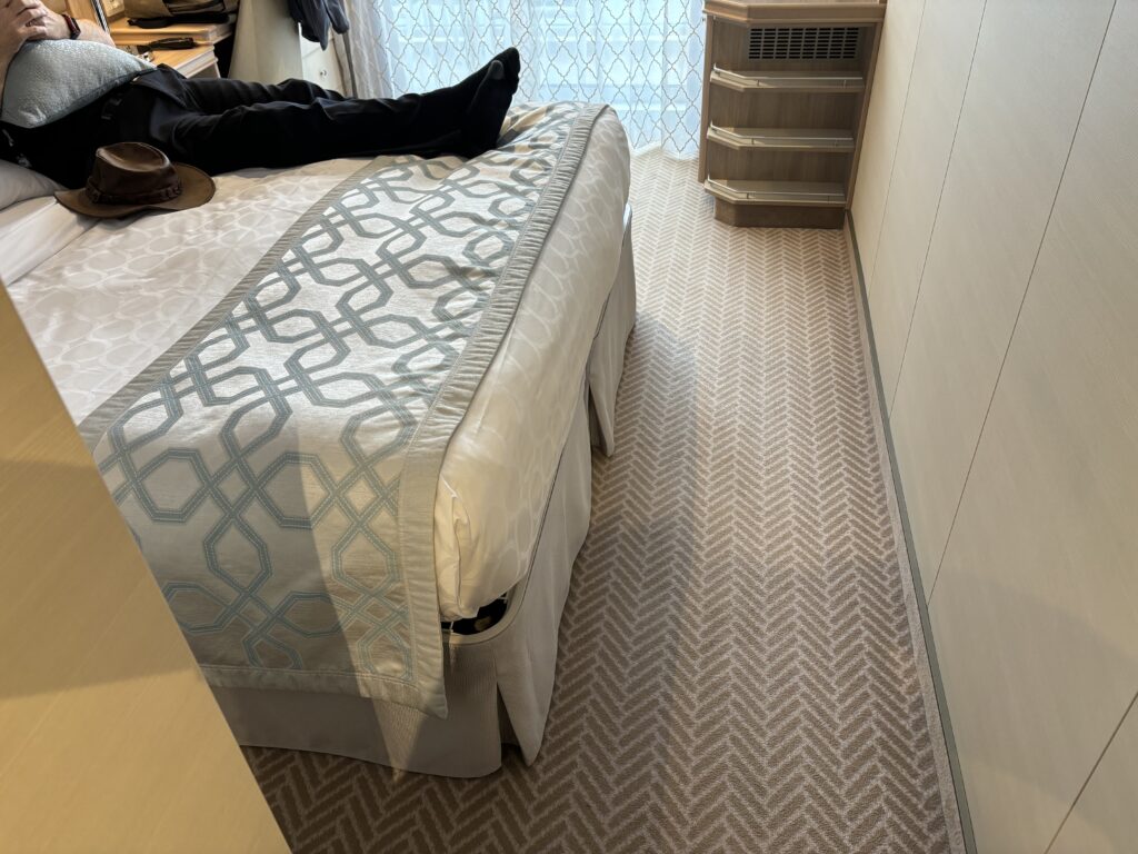 a person lying on a bed