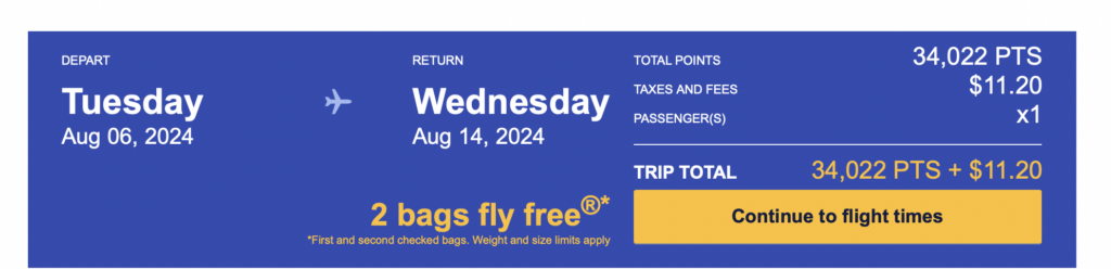 a blue ticket with white text