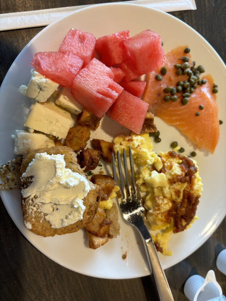 a plate of food with a fork