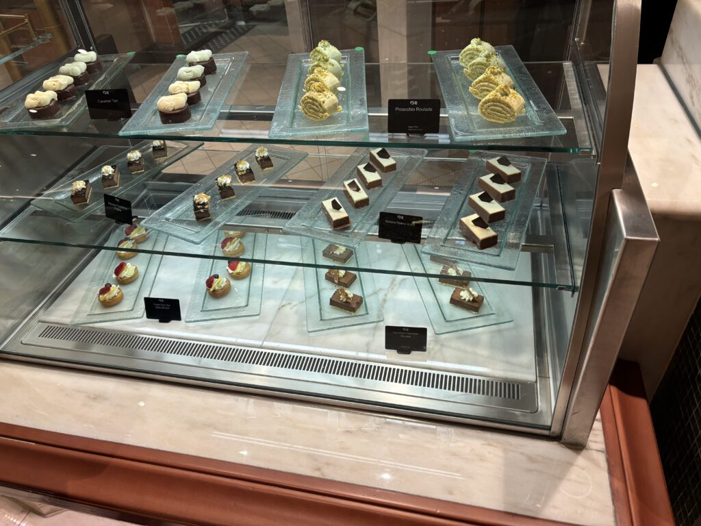 a display case with different types of desserts