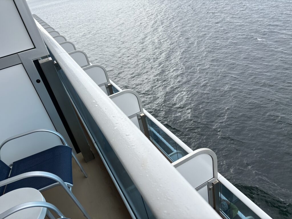 a deck of a cruise ship overlooking the water