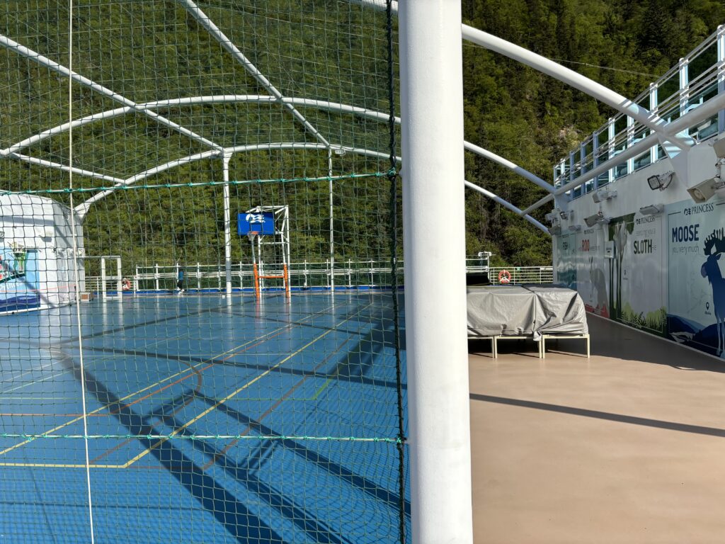 a white and blue sports court