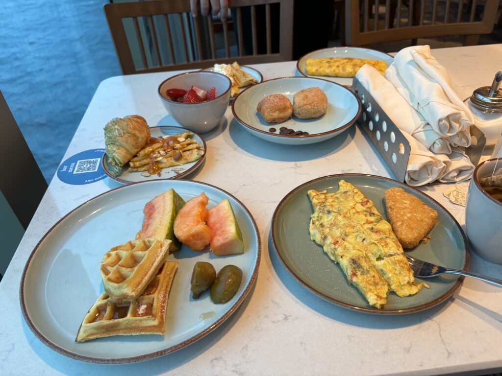 a table with plates of food