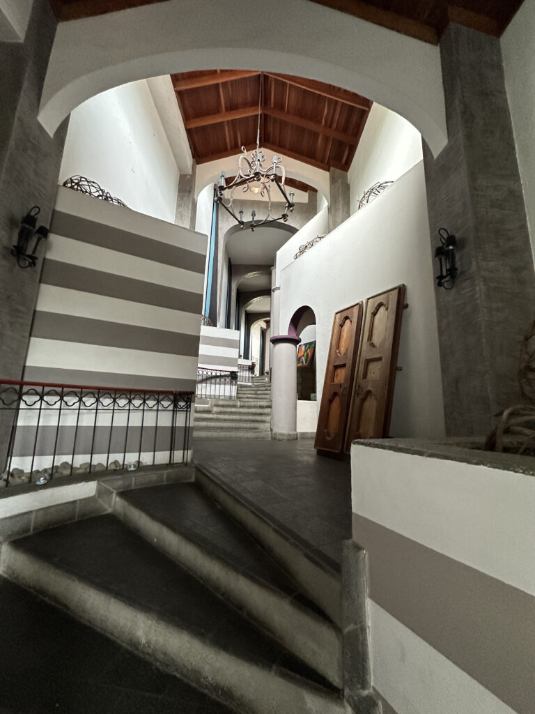 a staircase leading to a building
