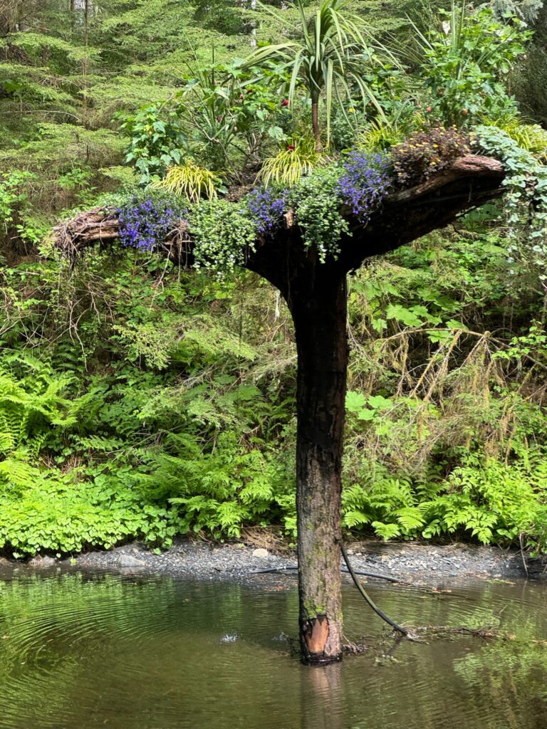 a tree trunk with flowers on it
