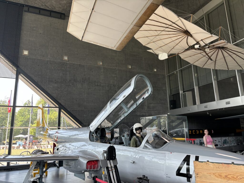 a man standing in a plane