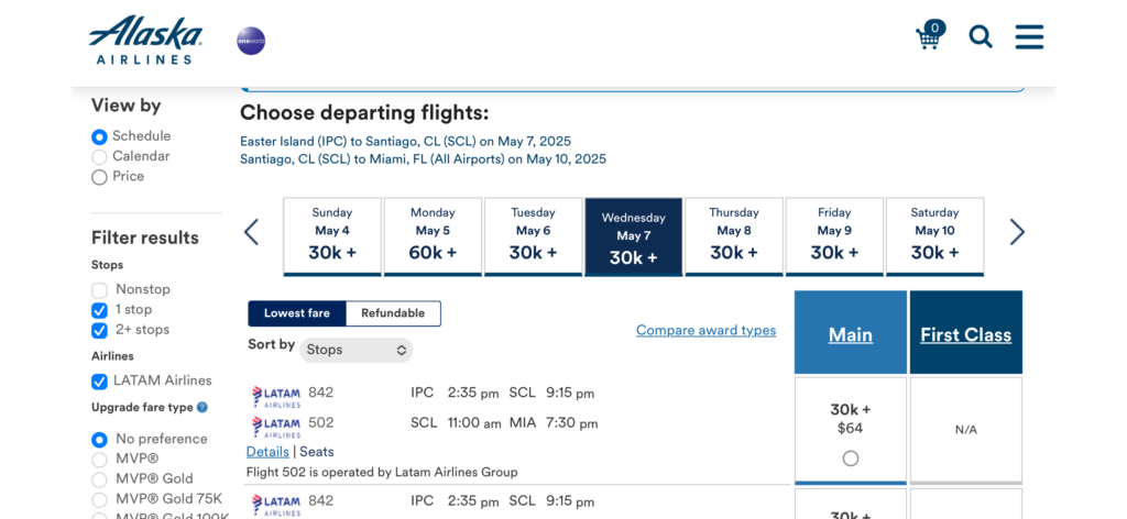 a screenshot of a flight schedule