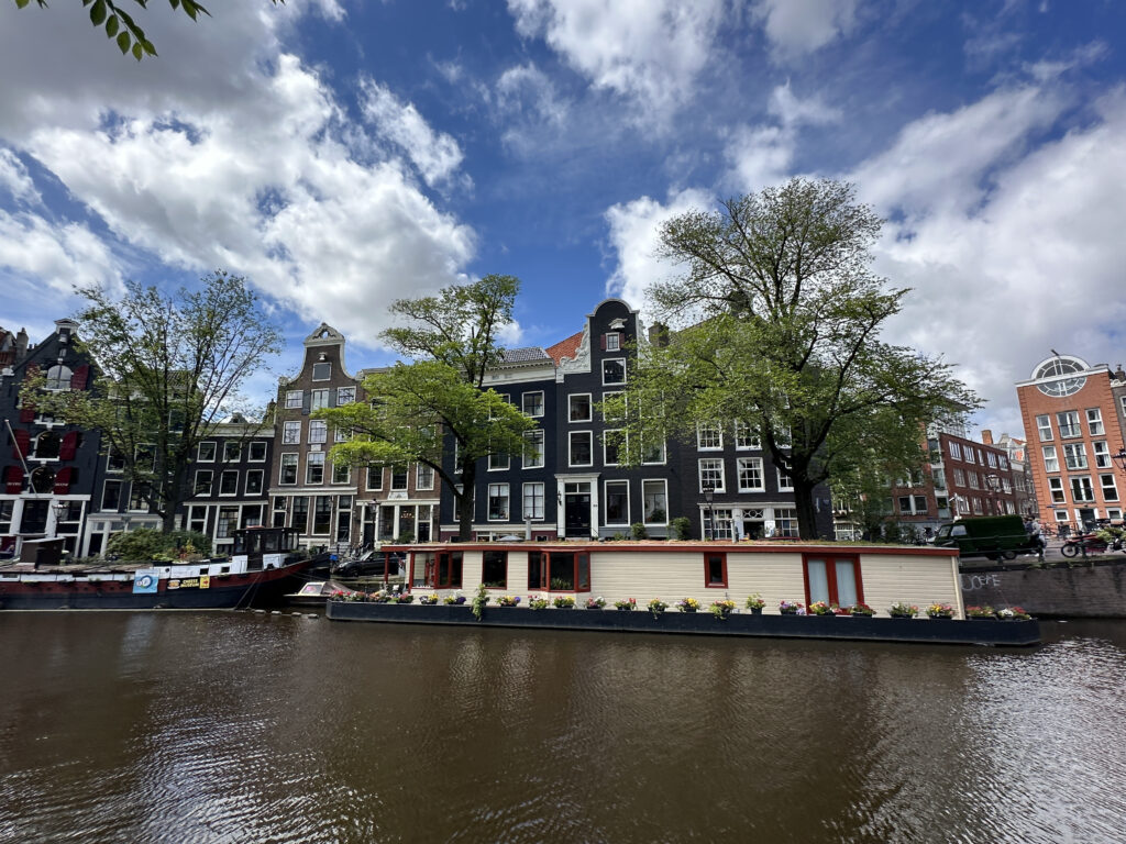 a building next to a body of water
