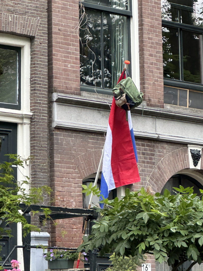 a flag from a building