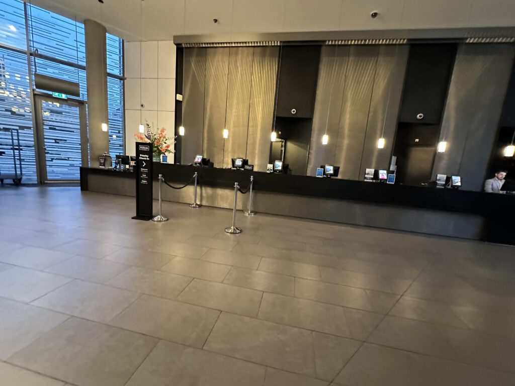 a reception desk in a building