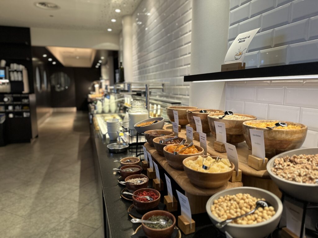 a buffet with different types of food