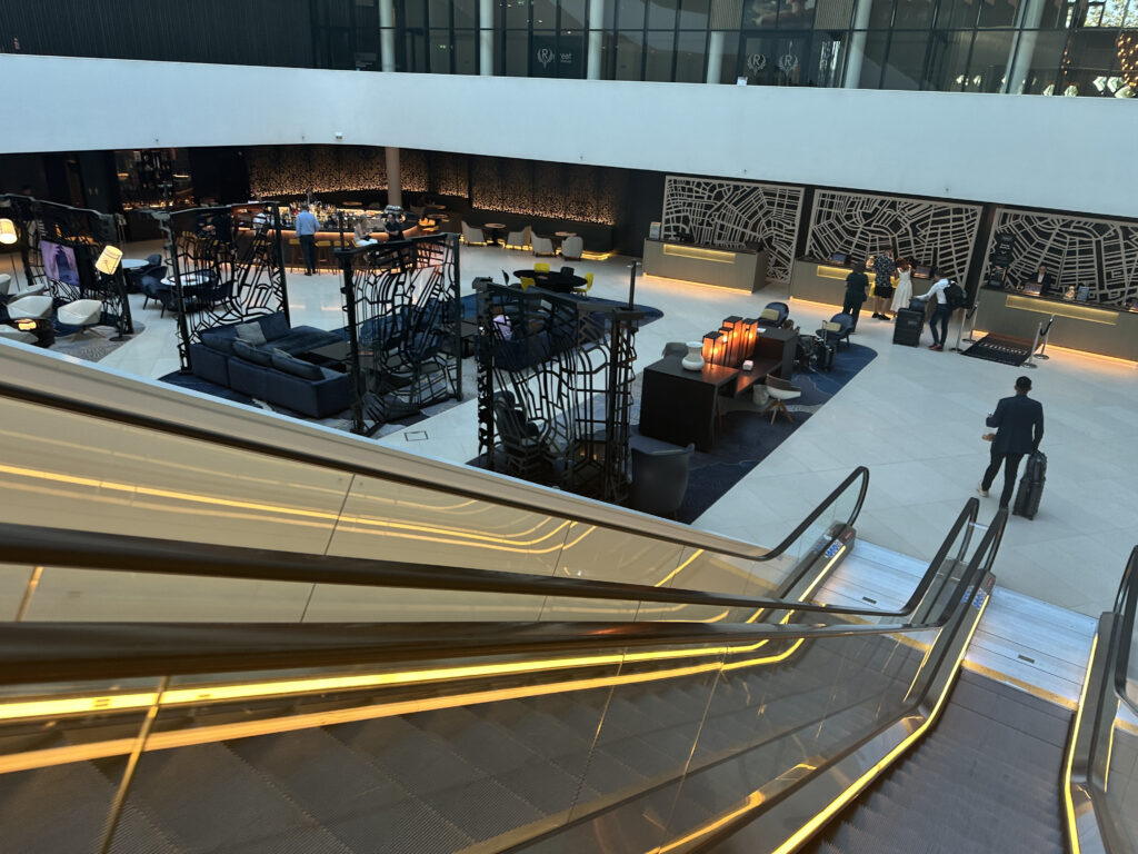 an escalator in a building