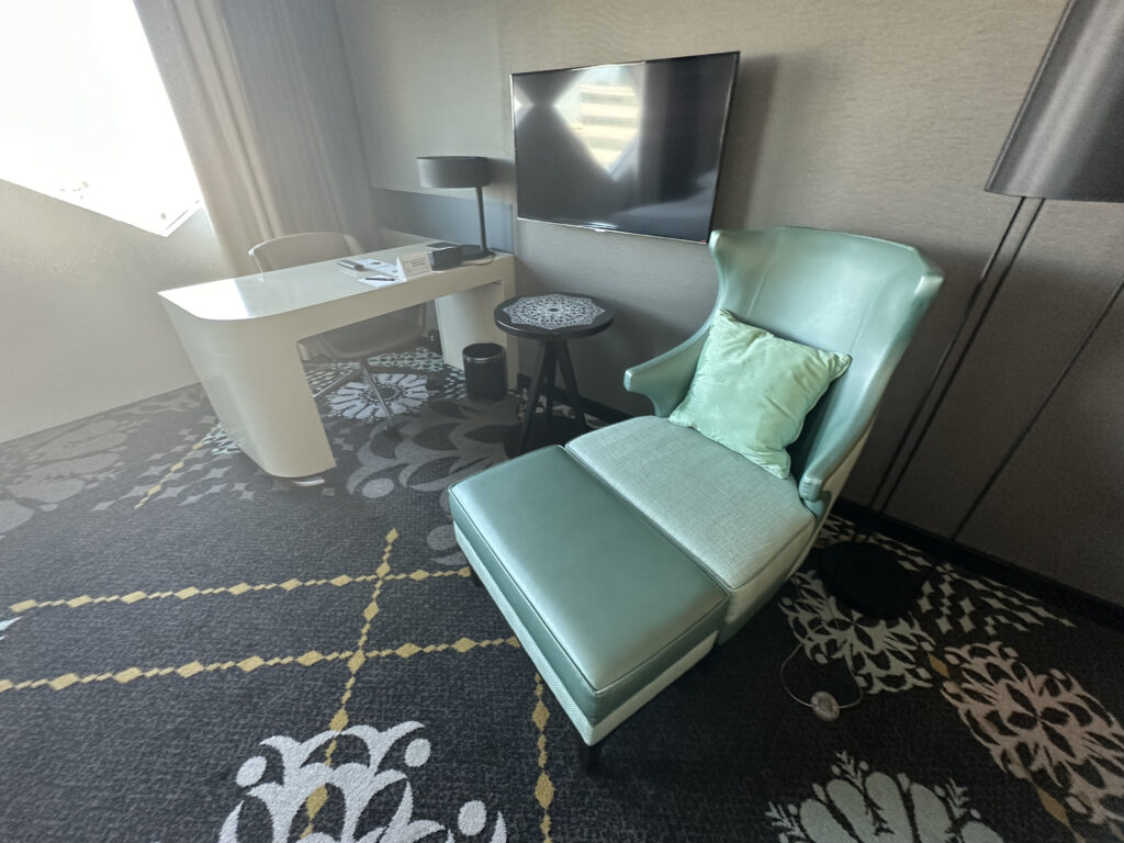 a chair and a table in a room