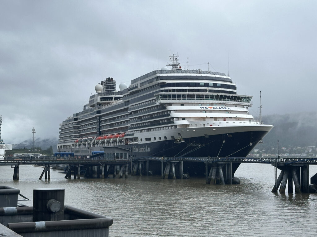 a large cruise ship on a dock