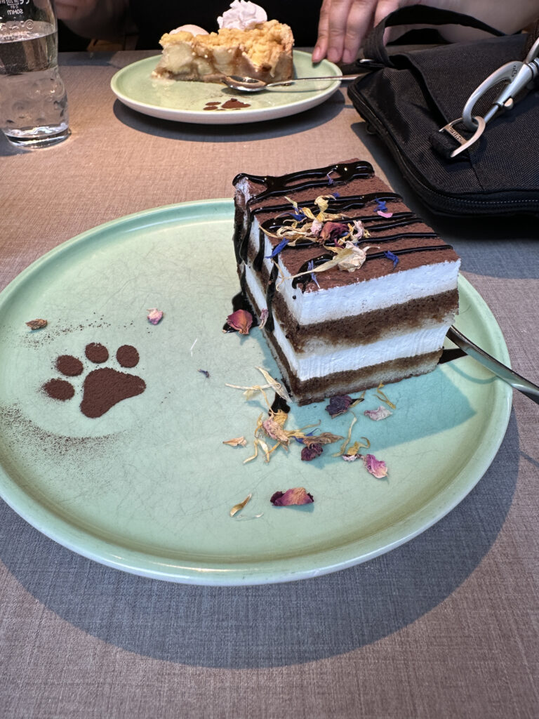 a plate with a piece of cake on it