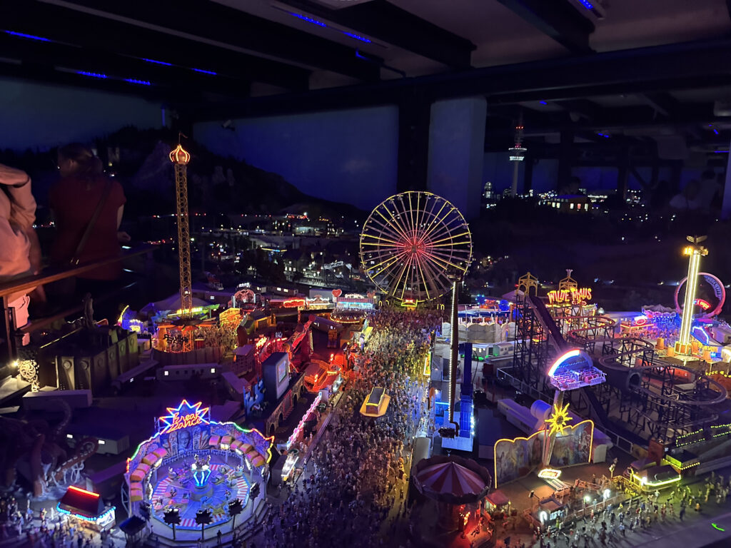 a ferris wheel and amusement park at night