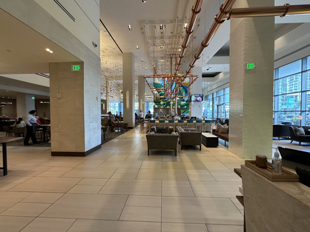 a large room with a large ceiling and a large window