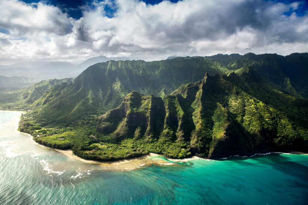 a aerial view of a tropical island