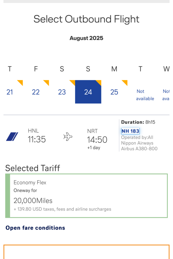a screenshot of a flight schedule