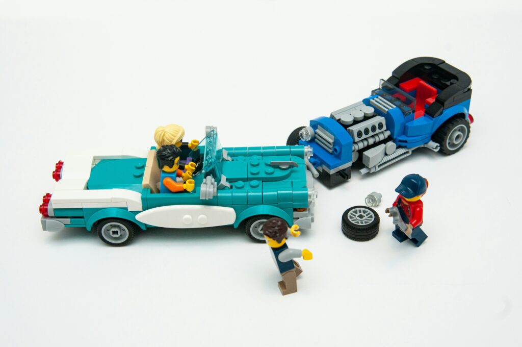 a toy cars and a car with legos