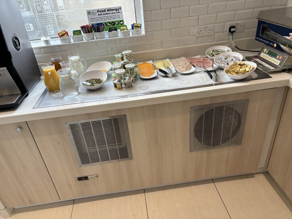 a counter with food on it