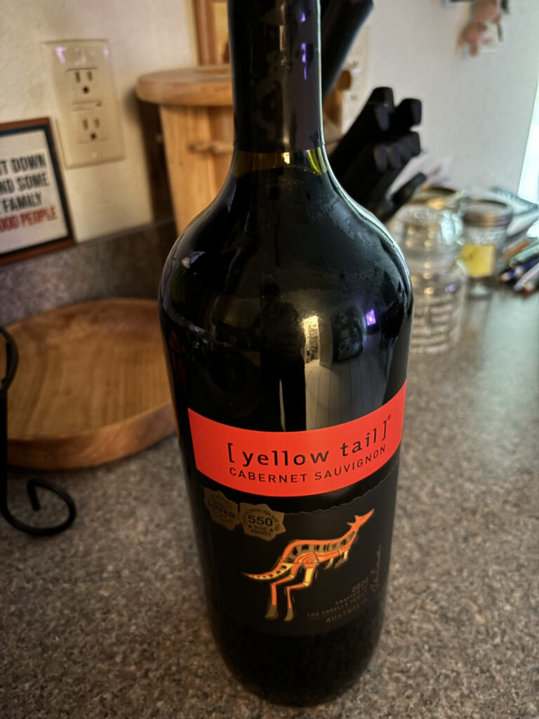 a bottle of wine on a counter