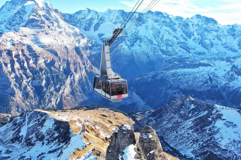 a cable car over a mountain