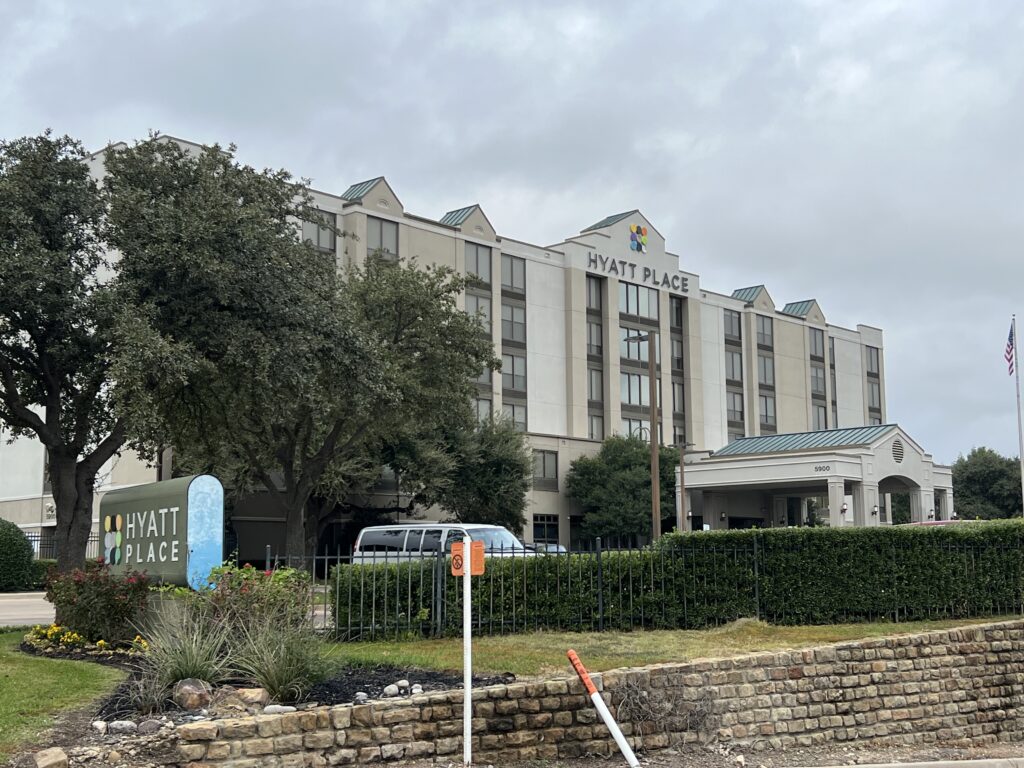 a building with a sign in front of it