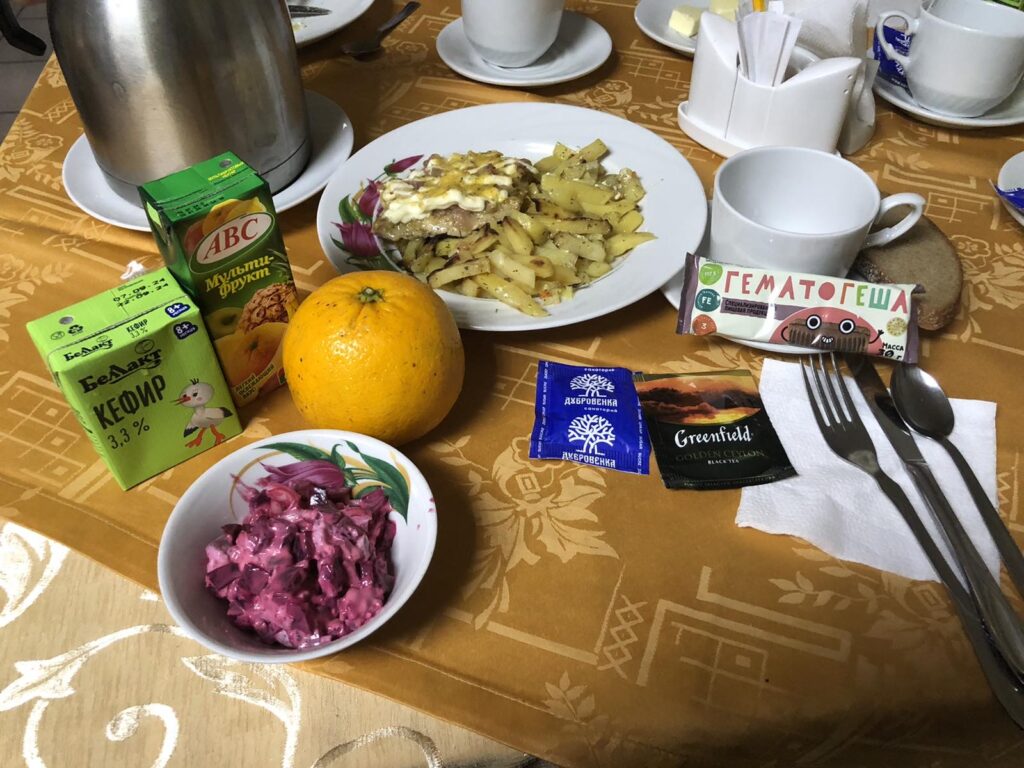 a table with food and drinks