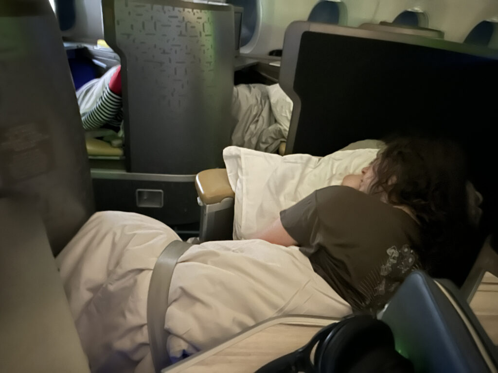 a person sleeping in an airplane