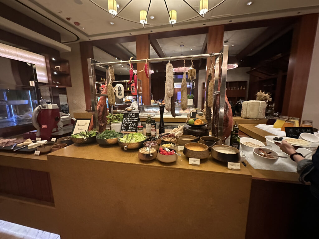 a counter with food on it