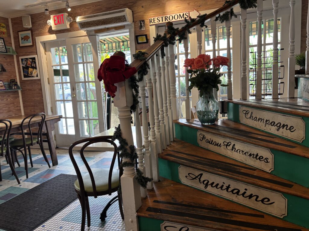 a staircase with flowers on it