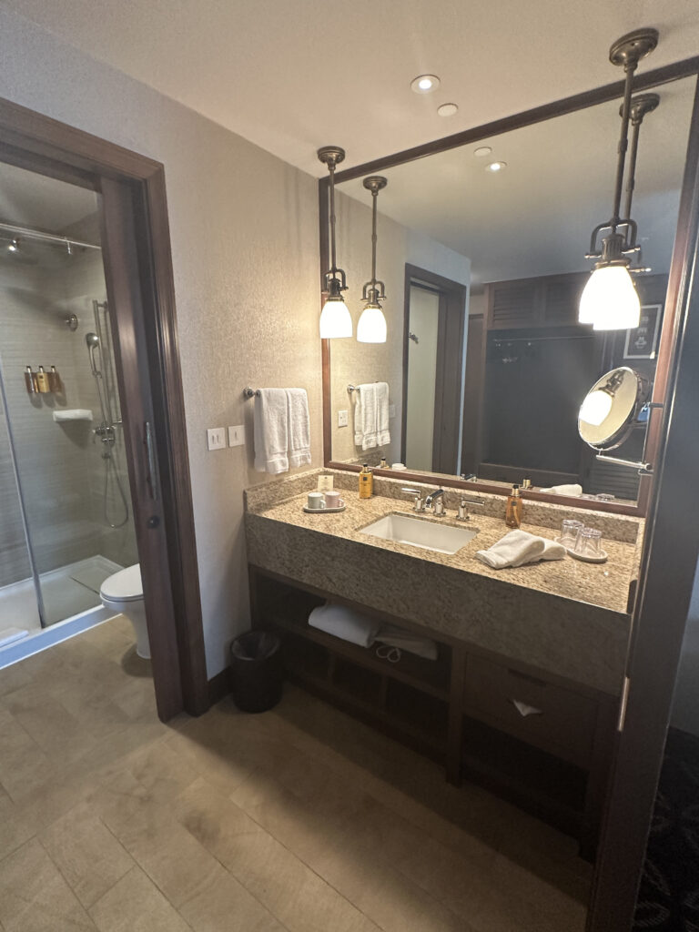 a bathroom with a mirror and sink