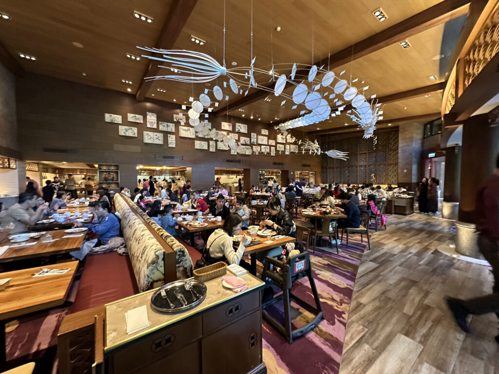 a large room with tables and chairs