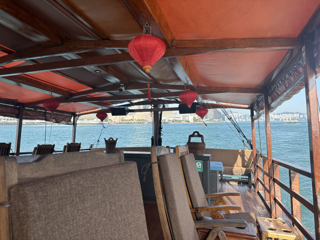a boat with a red lantern from the roof