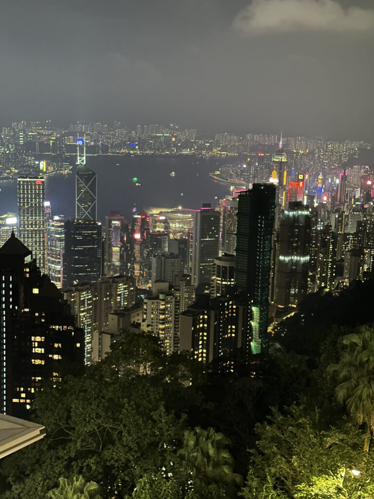Victoria Peakscape at night with trees and water