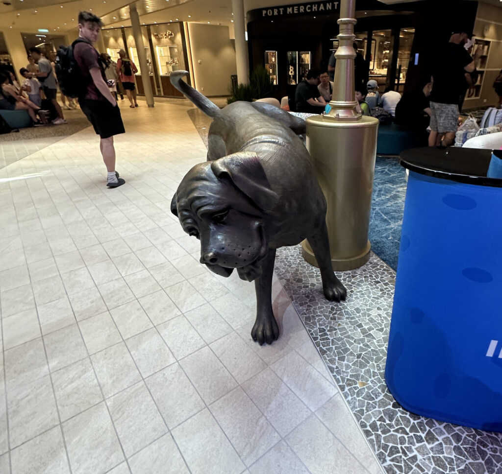 a statue of a dog in a mall