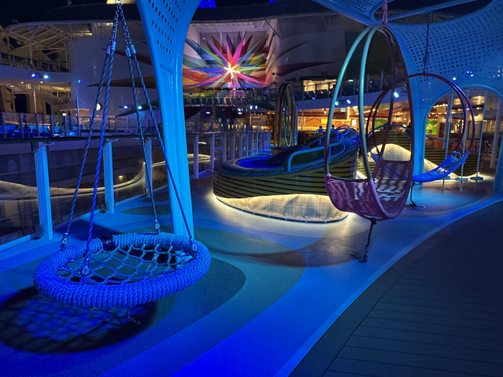 a group of swings in a room