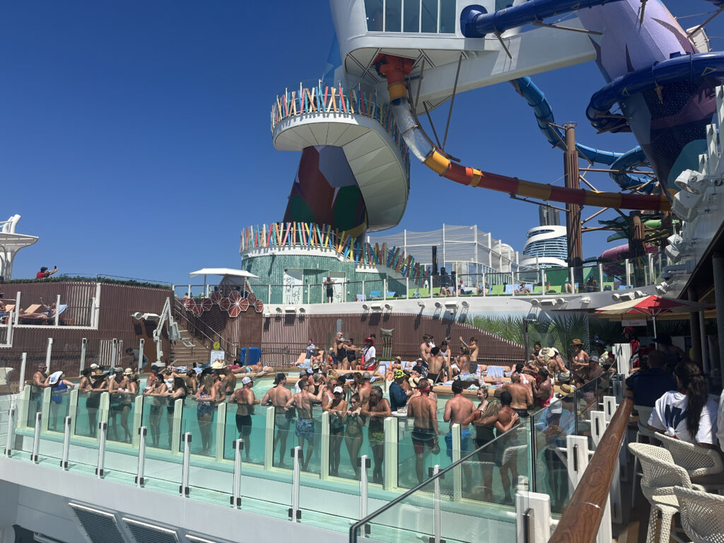a group of people in a water park