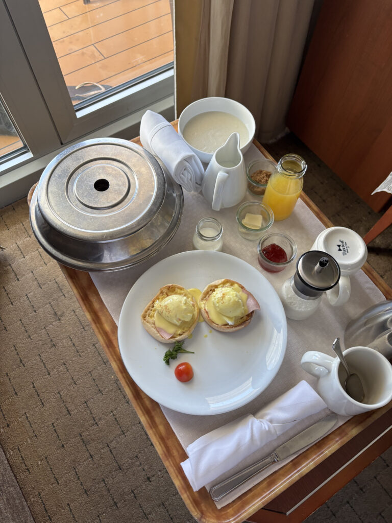 a breakfast on a tray