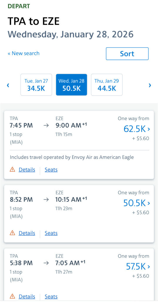 a screenshot of a flight schedule