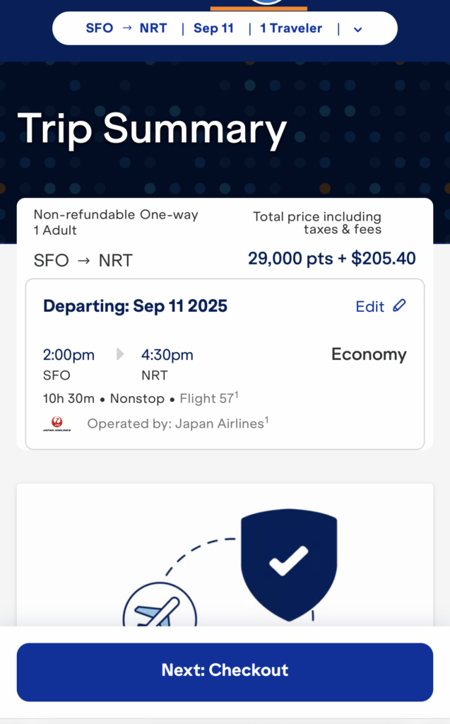 a screenshot of a flight ticket
